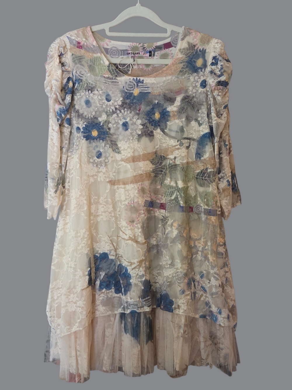 Origami Owl Cream Lace Floral Tunic with Blue Accents- Could Be A Dress NWOT
